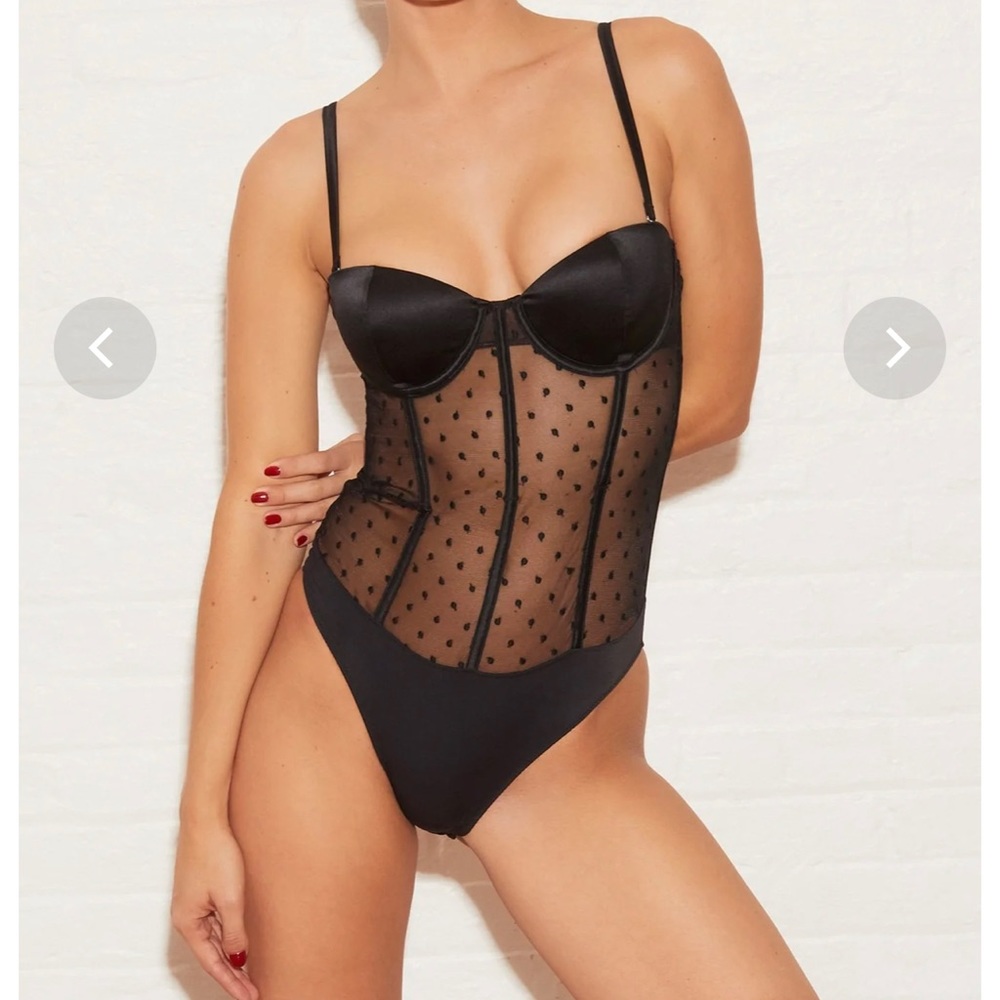 Fleur Du Mal “Silk & Dotty Mesh Bodysuit”